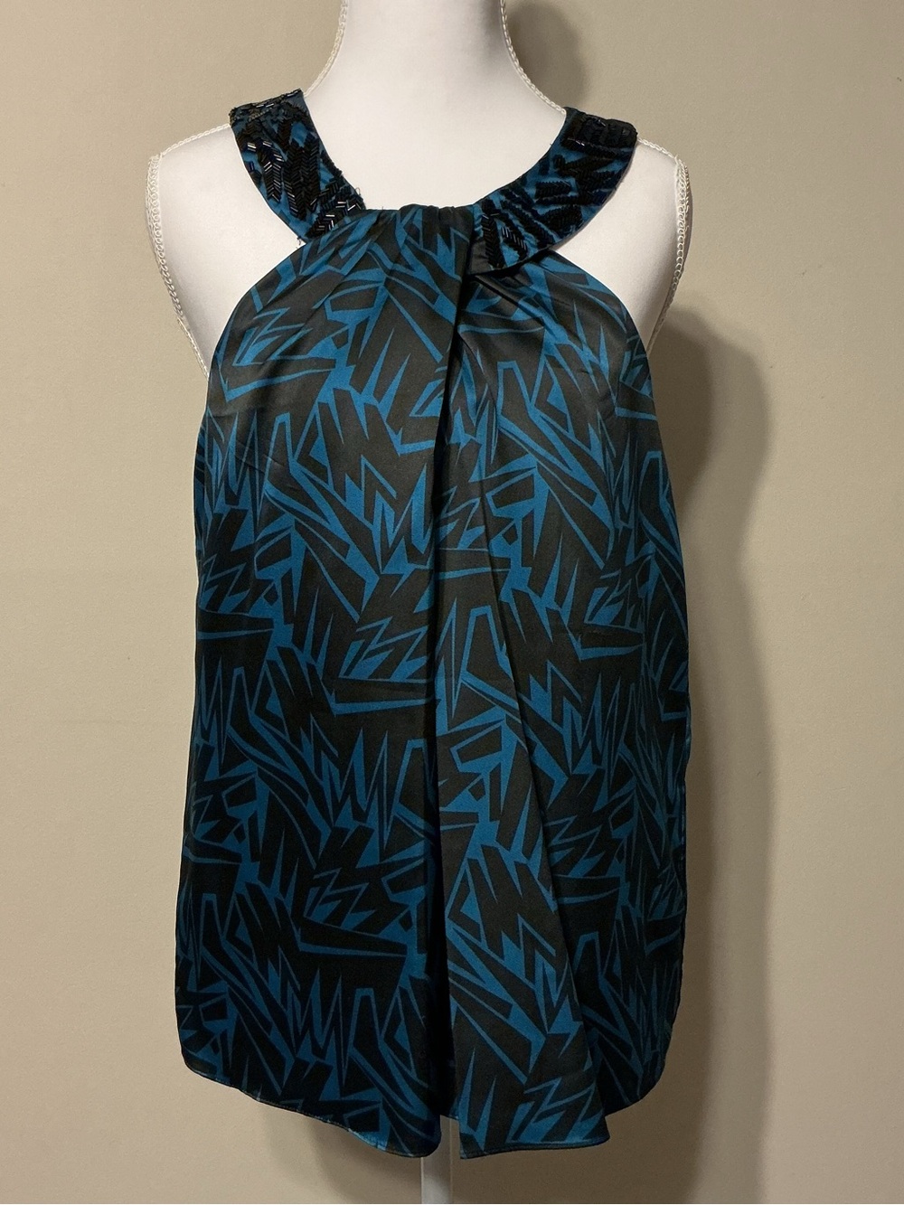 Women's Blue and Black Halter Top W/ Bead Work